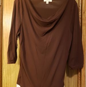 Bogari Drape neck 3/4 sleeve Brown large top